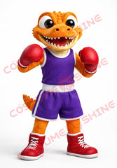 Adult Orange Crocodile Mascot Costume Boxing Sports Style