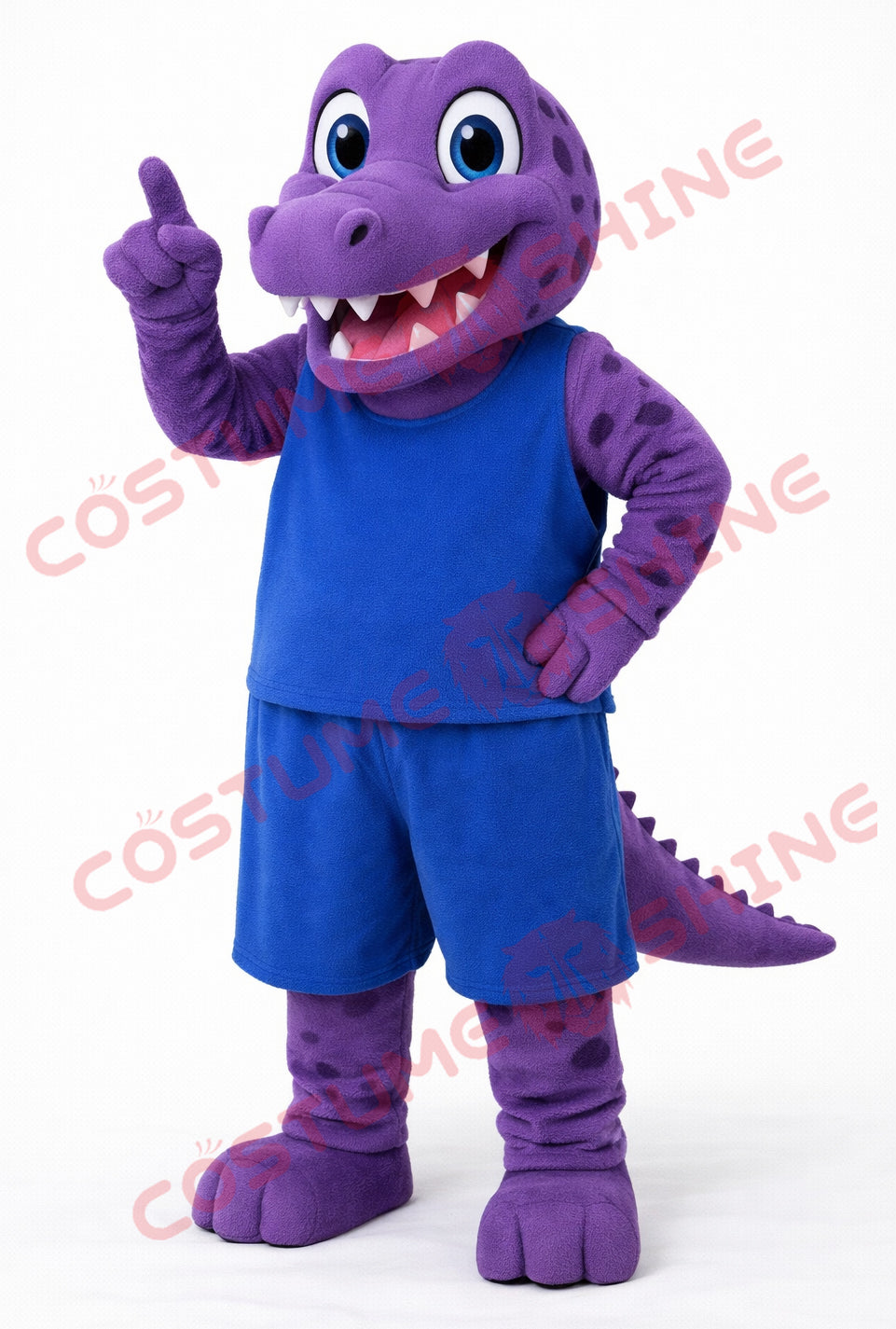 Adult Purple Crocodile Mascot Costume Basketball Pointing Style