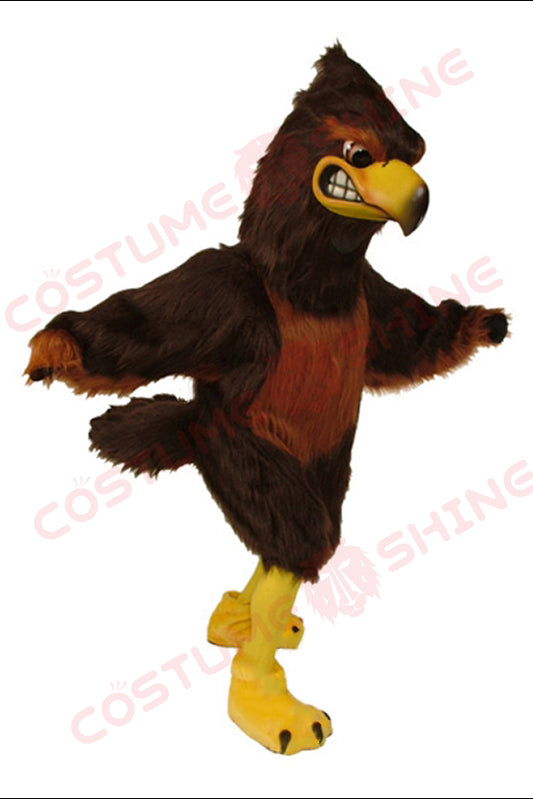 Dark Brown Fierce Hawk Mascot Costume with Yellow Beak and Feet