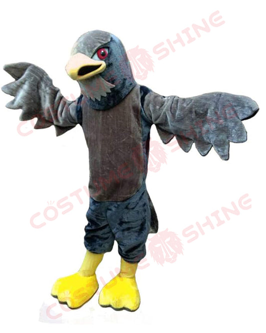 Deluxe Gray Hawk Falcon Mascot Costume with Yellow Beak and Feet