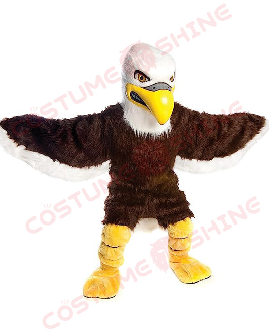 Fierce Bald Eagle Mascot Costume with Yellow Beak and Brown Wings