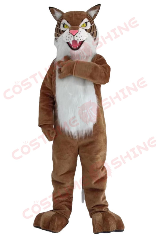 Fierce Bobcat Mascot Costume for Adults – Brown & White Plush Wildcat Suit for Sports, School & Events