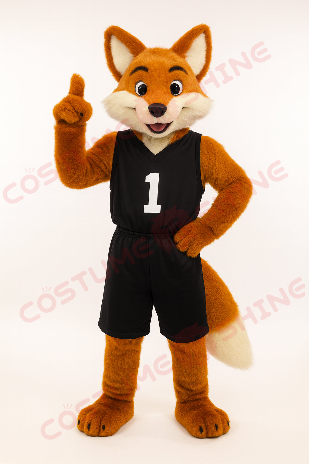 Fox Mascot Costume in Black Basketball Outfit – Custom Sports Team Mascot Suit for Schools & Events