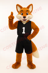 Fox Mascot Costume in Black Basketball Outfit – Custom Sports Team Mascot Suit for Schools & Events