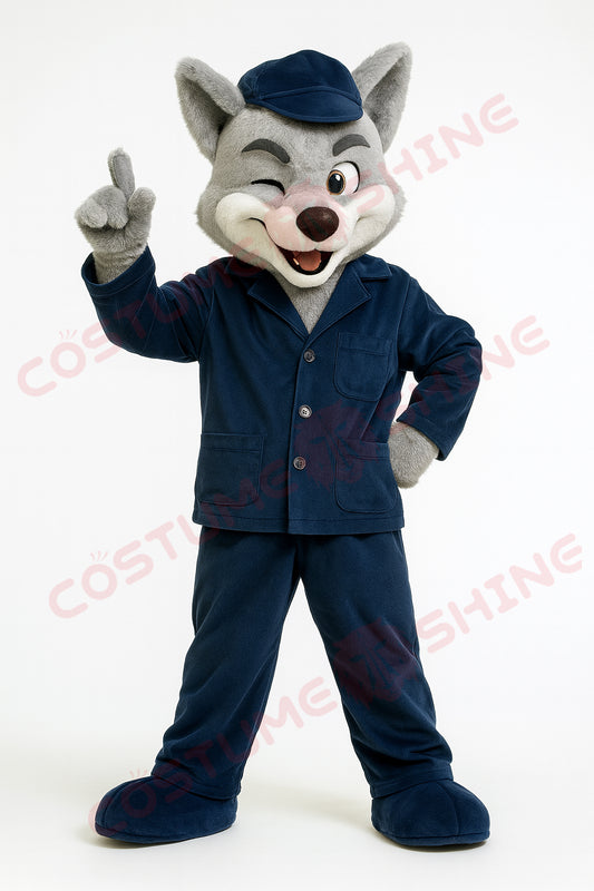 Fox Mascot Costume in Navy Blue Uniform – Custom Animal Mascot Suit for Schools, Companies & Events