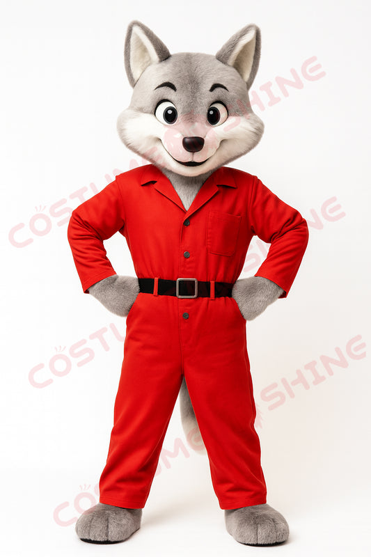 Fox Mascot Costume in Red Jumpsuit – Custom Animal Mascot Suit for Schools, Events & Brand Promotions