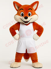 Fox Mascot Costume in White Basketball Uniform – Custom Animal Mascot Suit for Schools, Sports Teams & Events