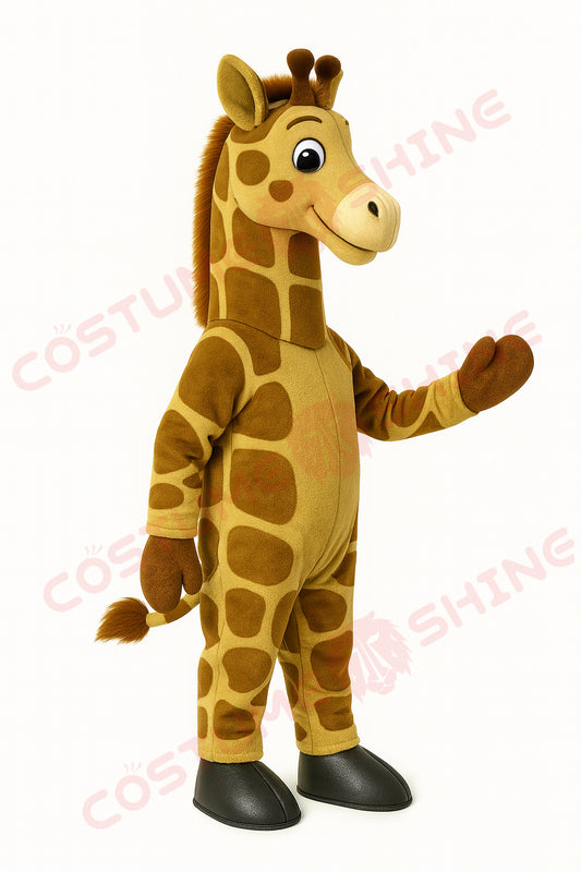 Giraffe Mascot Costume – Yellow and Brown Plush Animal Suit for School or Event Show