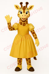 Giraffe Mascot Costume with Yellow Dress – Cute Plush Animal Suit for School or Event