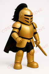 Gold Knight Mascot Costume with Sword and Black Cape – Custom School Team Armor Plush Suit