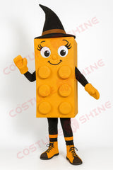 Golden Yellow Brick Mascot Costume with Witch Hat – Halloween Party & Event Plush Suit for Adults