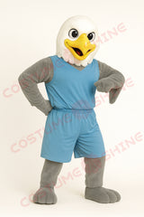 Gray Eagle Mascot Costume with Blue Sports Uniform – Custom School & Team Mascot Suit for Events