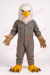 Gray Eagle Mascot Costume with Yellow Talons | Custom Bird Mascot Suit for Schools, Teams, and Events