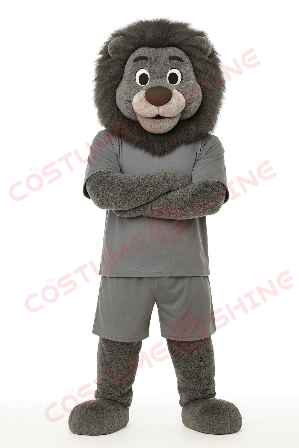 Gray Lion Mascot Costume in Sport Uniform – Custom Plush Suit for School Teams, College Events & Brand Promotions