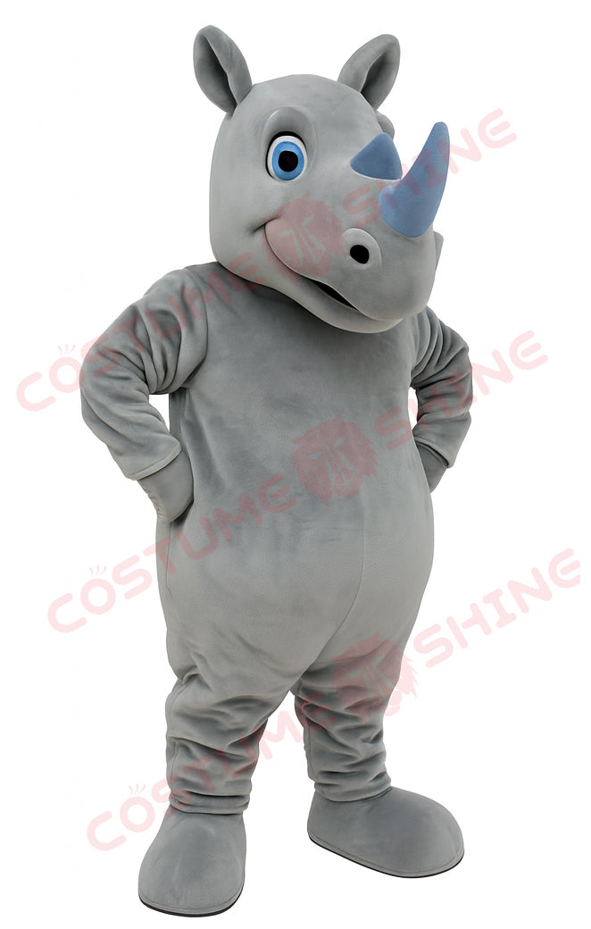 Gray Rhino Mascot Costume – Custom Plush Animal Suit for School Sports Teams, Events & Brand Promotions