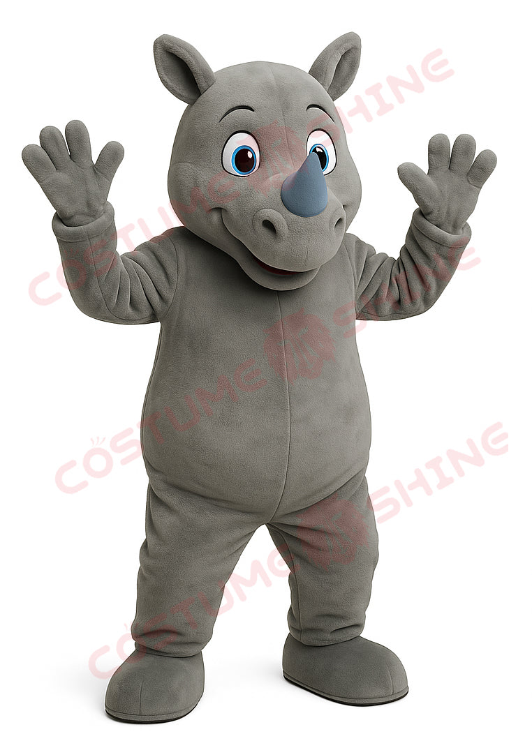 Gray Rhino Mascot Costume – Friendly Plush Suit for School Sports Teams, Events & Brand Promotions