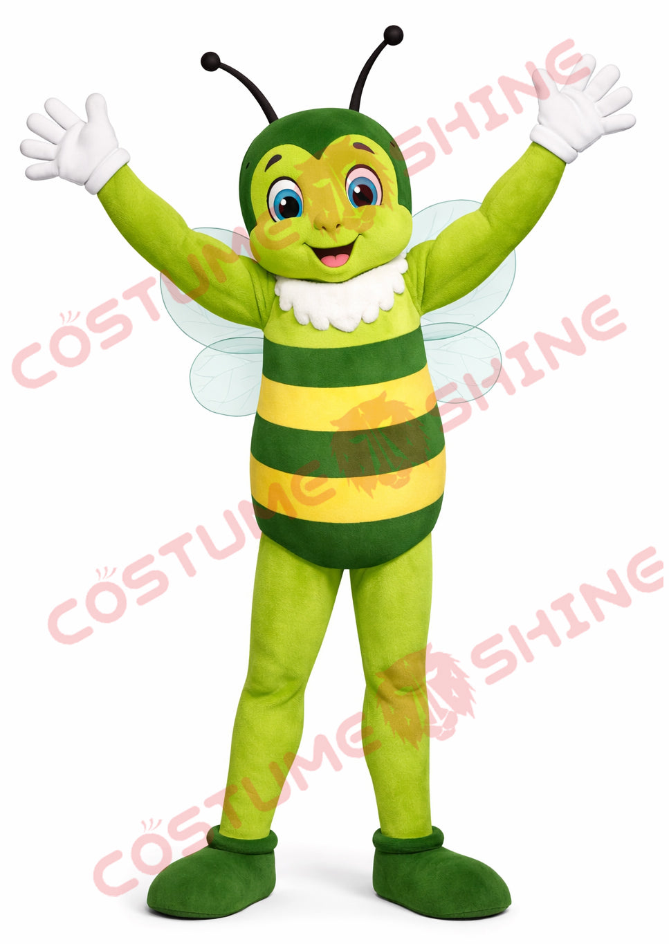 Green Bee Mascot Costume for Adults – Plush Cheerful Mascot Suit