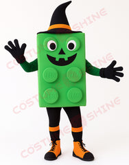 Green Brick Mascot Costume with Witch Hat – Halloween Party Custom Plush Suit for Adults