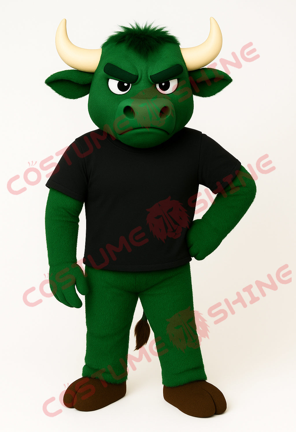 Green Bull Mascot Costume with Black T-Shirt