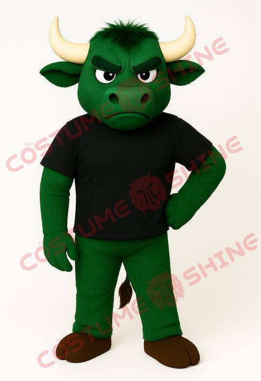 Green Bull Mascot Costume with Black T-Shirt