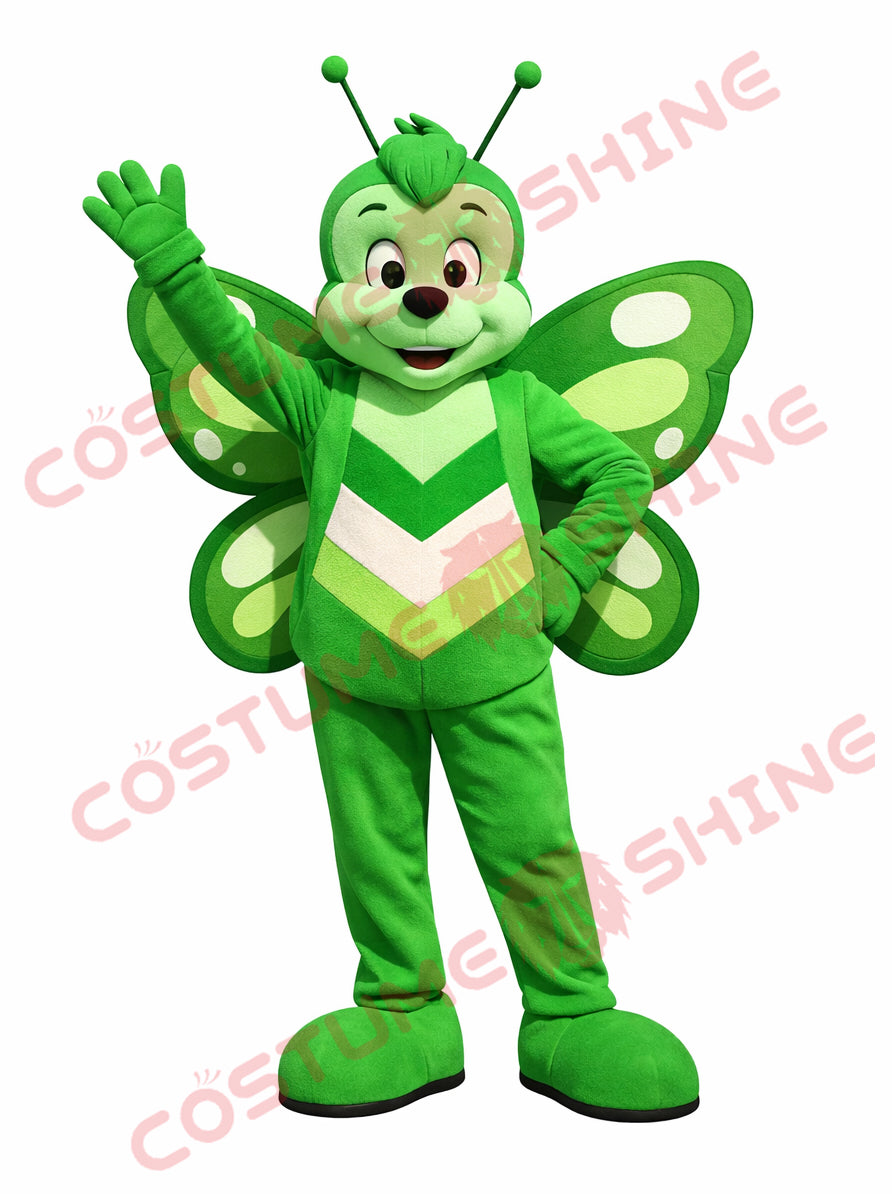 Green Butterfly Mascot Costume for Adults Plush Waving Design