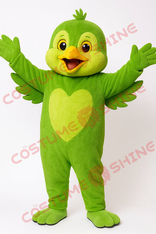 Green Chicken Mascot Costume for Adults with Heart Design Plush Suit