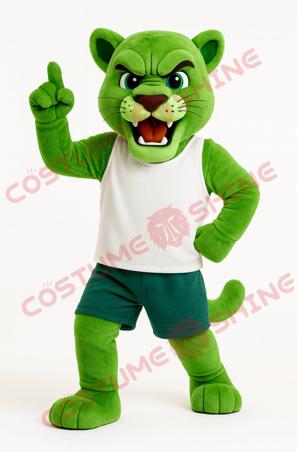 Green Cougar Mascot Costume with White Jersey – School & Team Spirit