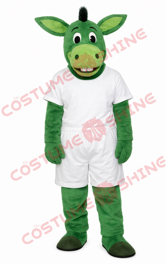 Green Donkey Mascot Costume for Adults Full Body Plush Sports Outfit