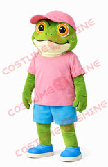 Adult Frog Mascot Costume Pink Shirt Blue Shorts Full Body Suit