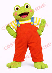 Green Frog Mascot Costume for Adults with Red Overalls