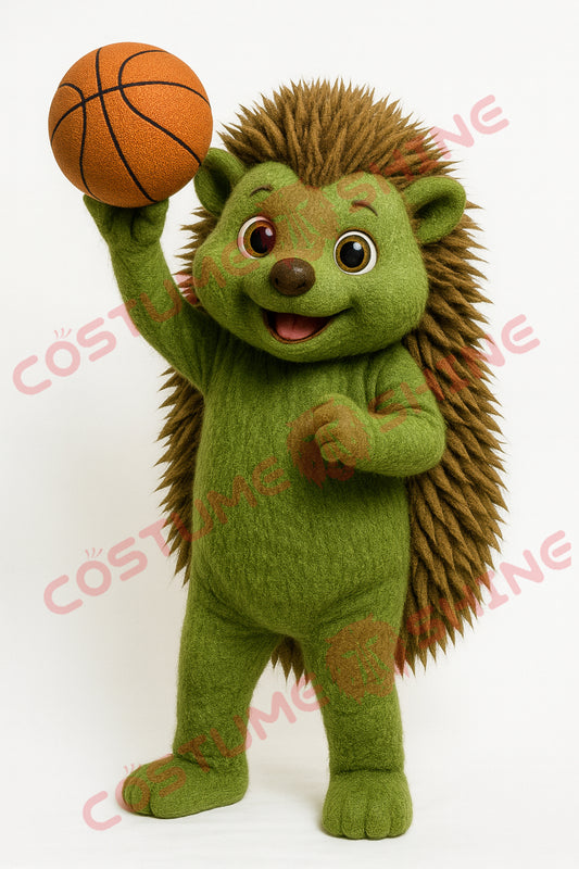 Green Hedgehog Mascot Costume with Basketball – Adult Plush Character Suit