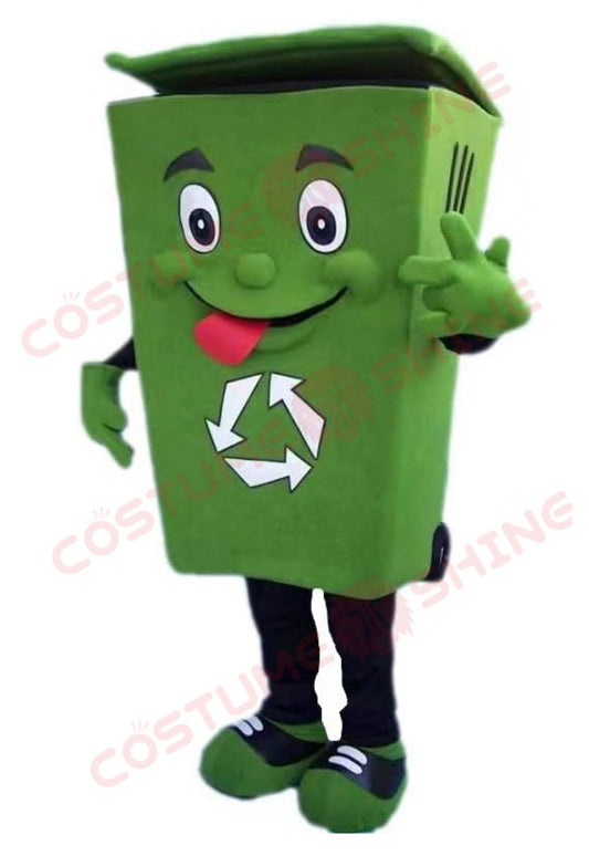 Green Recycling Bin Mascot Costume for Adults – Eco-Friendly Awareness Plush Suit