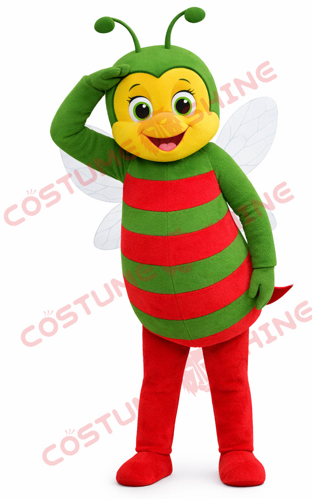 Green & Red Bee Mascot Costume for Adults – Plush Event Mascot Suit