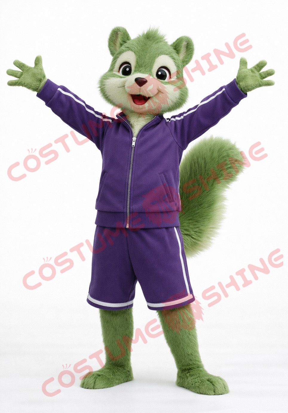 Green Squirrel Mascot Costume Adult Purple Tracksuit