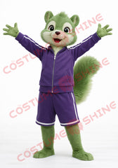 Green Squirrel Mascot Costume Adult Purple Tracksuit