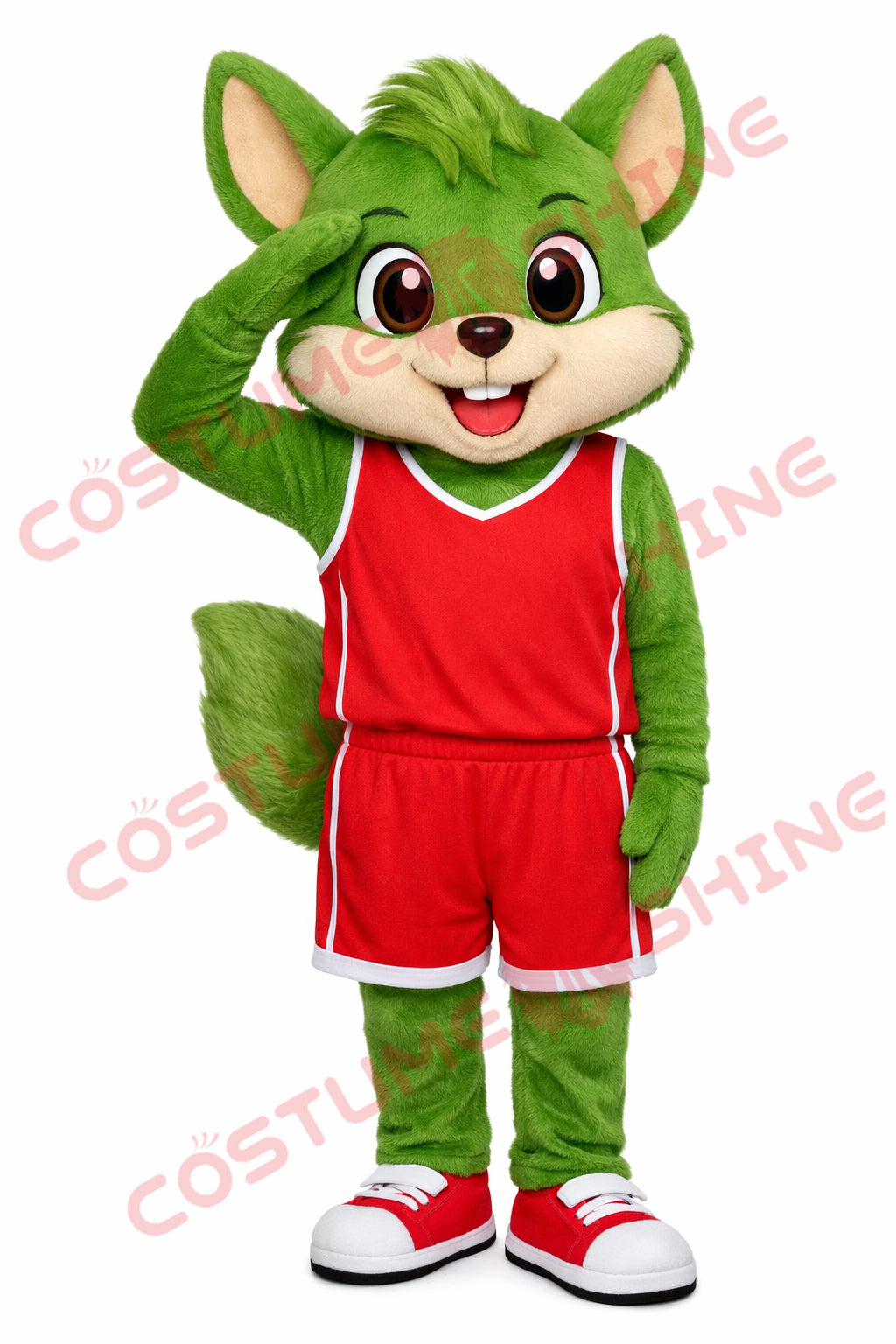 Green Squirrel Mascot Costume Adult Red Basketball Outfit