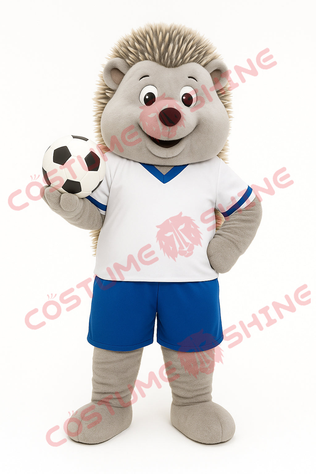 Grey Hedgehog Soccer Mascot Costume with Ball for School Events