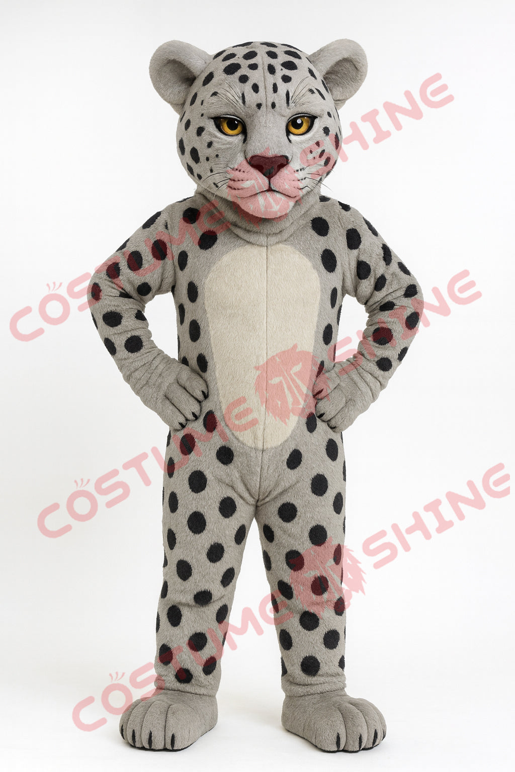 Grey Jaguar Mascot Costume – Hands-on-Hips Plush Animal Suit for Events