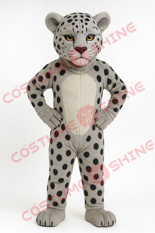 Grey Jaguar Mascot Costume – Hands-on-Hips Plush Animal Suit for Events