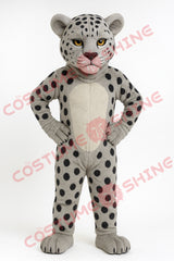 Grey Jaguar Mascot Costume – Hands-on-Hips Plush Animal Suit for Events