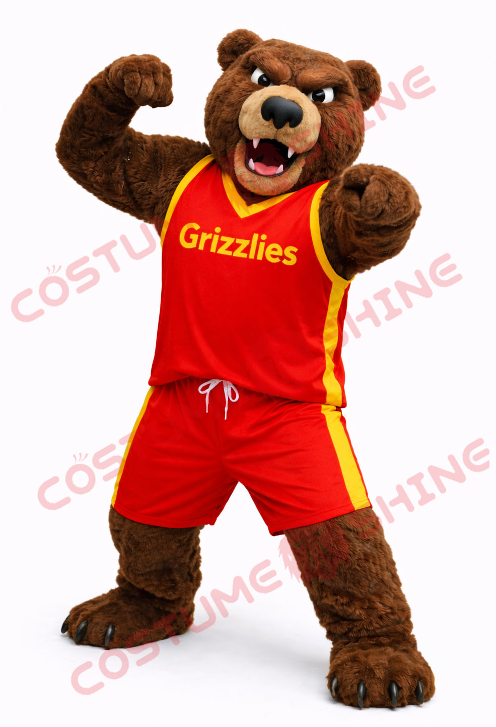 Grizzly Bear Basketball Mascot Costume Adult Red Team Uniform