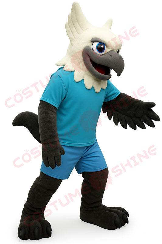 Disfraz de mascota de halcón azul con camisa blanca, tamaño adulto, para hombre y mujer, con ventilador incorporado en la cabeza 