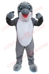 Happy Dolphin Mascot Costume for Adults – Grey & White Plush Full-Body Suit for Events, Parties & Promotions