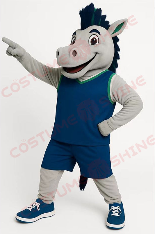 Custom Horse Mascot Costume in Blue Sports Uniform – Team Spirit Plush Suit for School and Events