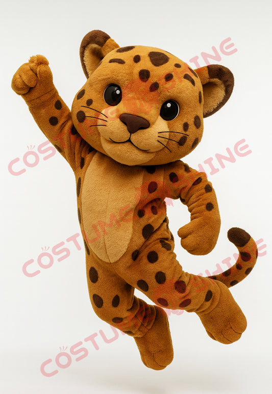 Brown Jaguar Mascot Costume – Jumping Plush Spotty Animal Suit