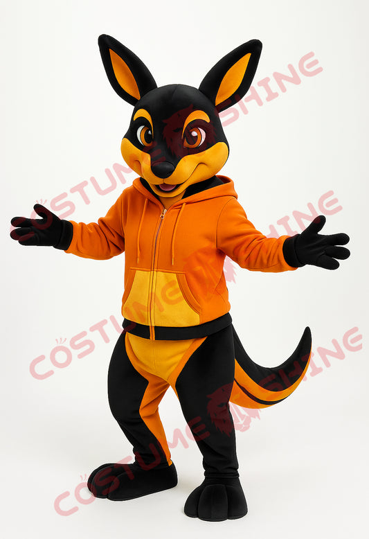 Black Orange Kangaroo Mascot Costume with Orange Hoodie for Events