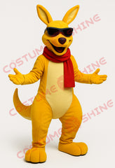 Yellow Kangaroo Mascot Costume with Red Scarf & Sunglasses