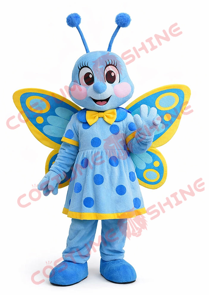 Light Blue Butterfly Mascot Costume for Adults Plush Dress Style