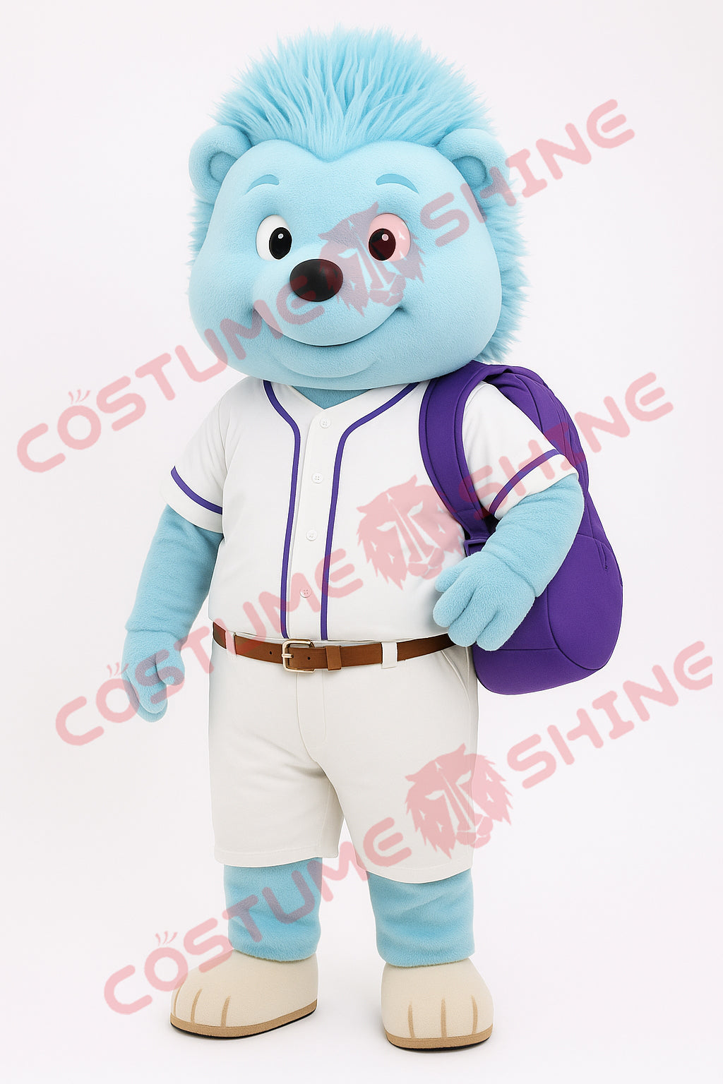 Light Blue Hedgehog Baseball Mascot Costume with Backpack for School