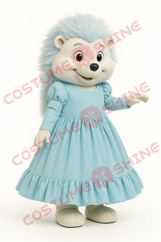 Light Blue Hedgehog Mascot Costume in Dress for School Events